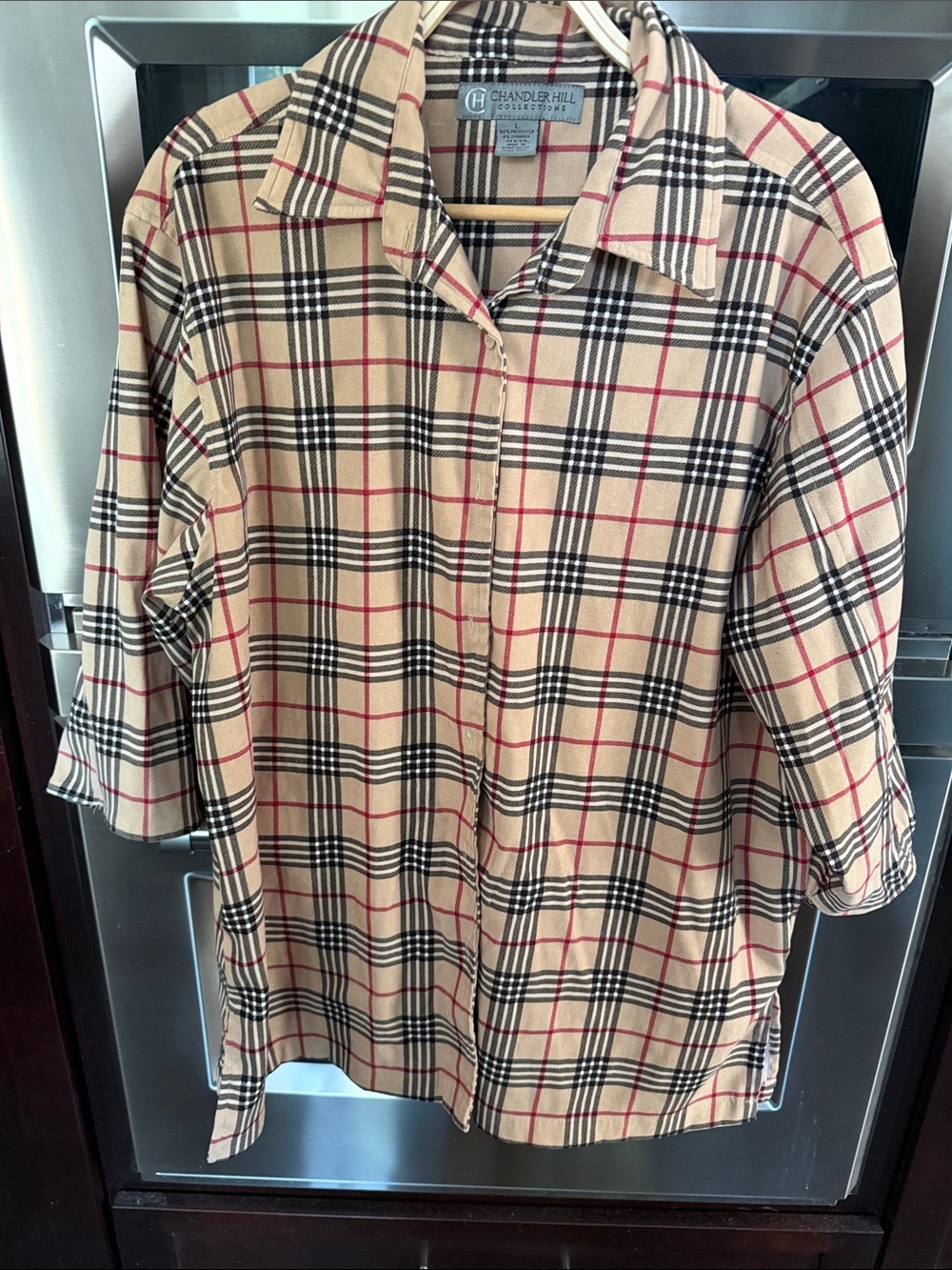 Women’s  Beige Plaid Button-Up Shirt
